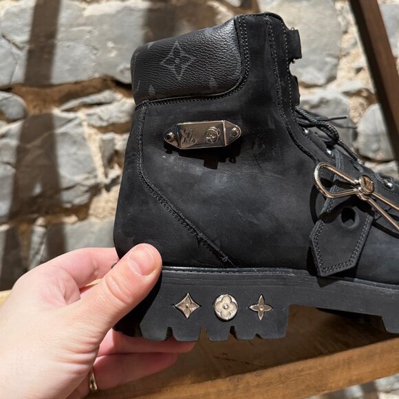 Louis Vuitton 2019 Black Nubuck Monogram Eclipse Chain Hiking Boots - Picture 2 of 12